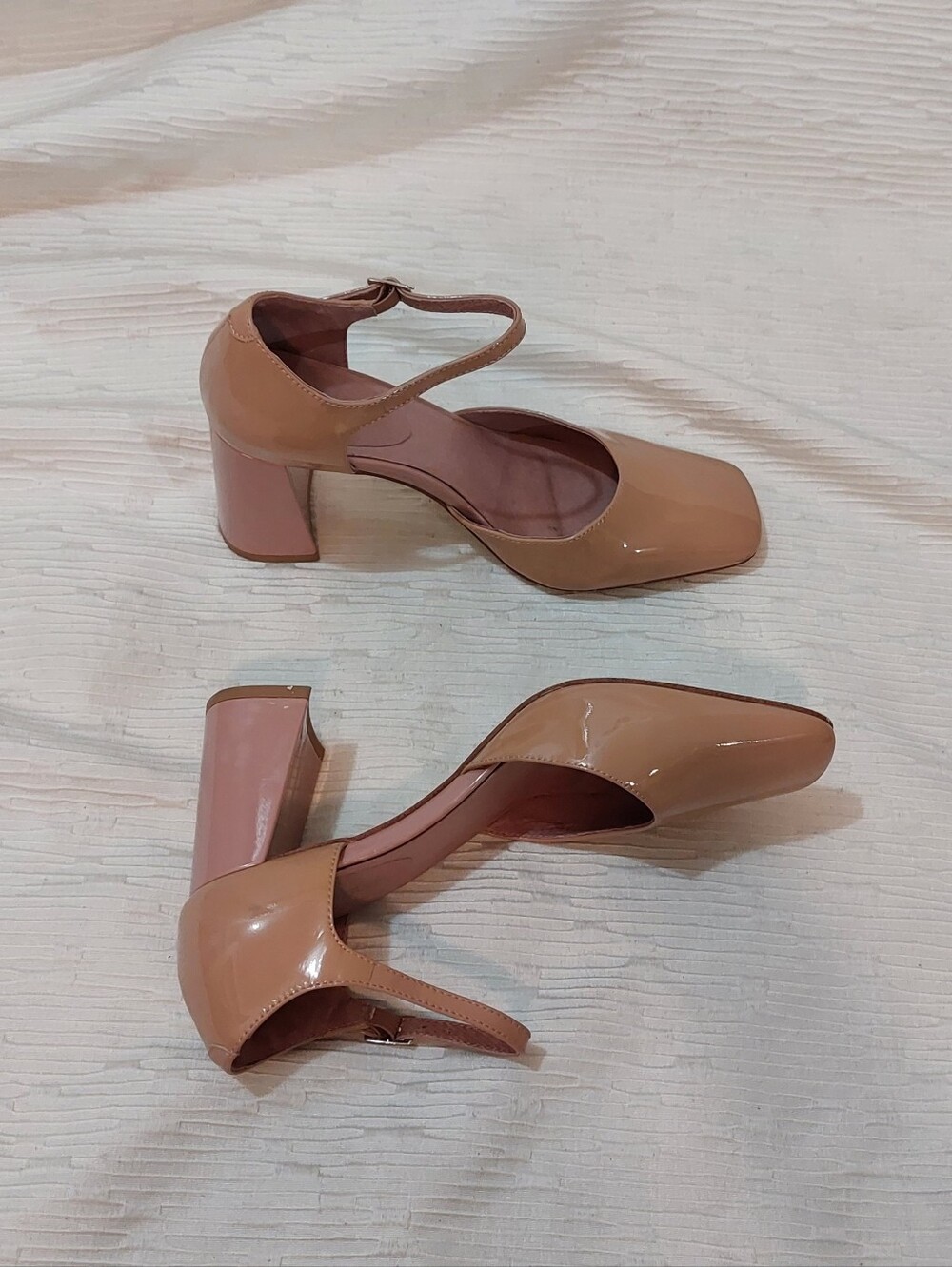 Jeffrey Campbell Nude & Blush Patent Mary Jane Block Heels Size 8 - Picture 6 of 9